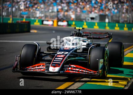 Melbourne, Victoria, Australien. März 2024. MELBOURNE, AUSTRALIEN – 22. MÄRZ: Nico Hulkenberg fährt den Haas F1 VF-24 Ferrari während des ersten Trainings beim Großen Preis von Australien 2024 im Albert Park in Melbourne, Australien (Foto: © Chris Putnam/ZUMA Press Wire) NUR REDAKTIONELLE VERWENDUNG! Nicht für kommerzielle ZWECKE! Stockfoto