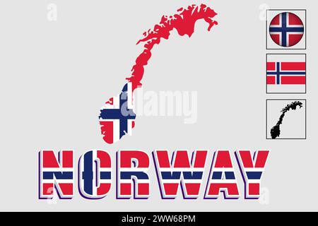 Norwegen Flagge und Karte in einer Vektorgrafik Stock Vektor