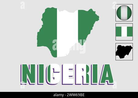 Nigeria Flagge und Karte in einer Vektorgrafik Stock Vektor