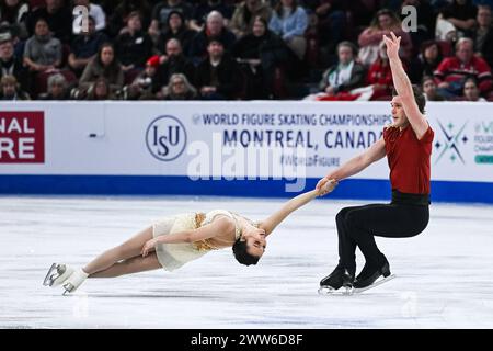 Montreal, Kanada. März 2024. MONTREAL, KANADA - 21. MÄRZ 2024: Lia Pereira und Trennt Michaud (CAN) während der ISU Eiskunstlauf-Weltmeisterschaft im Bell Centre ON in Montreal, Kanada. (Foto von David Kirouac/Orange Pictures) Credit: Orange Pics BV/Alamy Live News Stockfoto