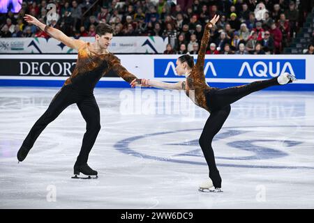 Montreal, Kanada. März 2024. MONTREAL, KANADA - 21. MÄRZ 2024: Lucrezia Beccari und Matteo Gurise (ITA) während der ISU Eiskunstlauf-Weltmeisterschaft im Bell Centre on in Montreal, Kanada. (Foto von David Kirouac/Orange Pictures) Credit: Orange Pics BV/Alamy Live News Stockfoto