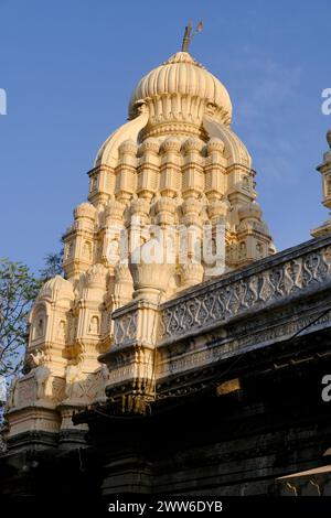 21. März 2024, Saswad, Maharashtra, Indien, wunderschön geschnitzter Changa Vateshwar Shiva Hemadpanti Tempel, Antiker Tempel. Stockfoto