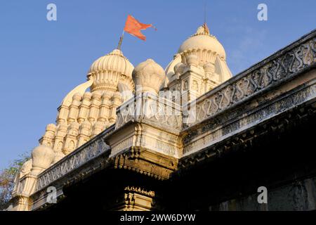 21. März 2024, Saswad, Maharashtra, Indien, wunderschön geschnitzter Changa Vateshwar Shiva Hemadpanti Tempel, Antiker Tempel. Stockfoto