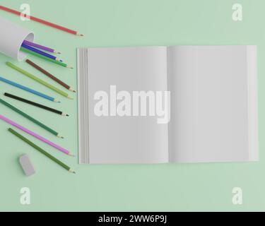 Dieses Bild stellt ein offenes Buch für Kinder vor kreativem Hintergrund dar. Es ist sehr einfach zu bedienen. Stockfoto