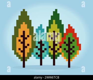 8-Bit-Pixel-Kiefern. Wald für Spielelemente und Kreuzstichmuster in Vektorillustrationen Stock Vektor