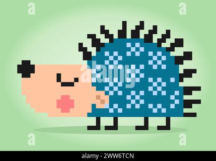 8-Bit-Pixel-Stachelschwein. Tiere für Spielmaterial und Kreuzstichmuster in Vektorabbildungen. Stock Vektor