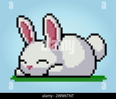 8-Bit-Pixel-Lazy Hase. Tiere für Spielmaterial und Kreuzstichmuster in Vektorabbildungen. Stock Vektor