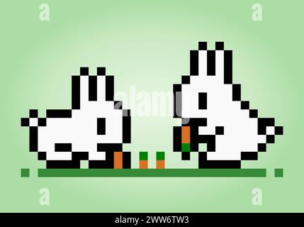 8-Bit-Pixel-Kaninchen. Tiere für Spielmaterial und Kreuzstichmuster in Vektorabbildungen. Stock Vektor