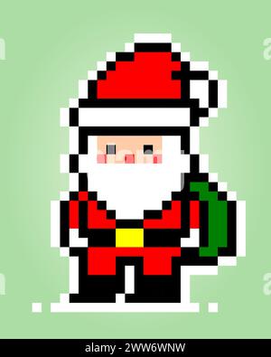 8-Bit-Pixel weihnachtsmann-Aufkleber. Für Asset-Spiele und Kreuzstichmuster in Vektorillustrationen. Stock Vektor