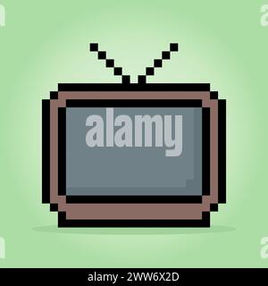 Klassisches 8-Bit-Pixel-Fernsehen in Vektorillustration für Spielelemente. Vintage TV Pixel Art. Stock Vektor