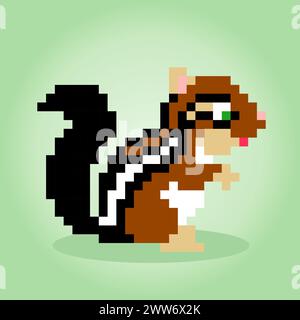 8-Bit-Pixel Eichhörnchen. Tierpixel für Spielelemente und Kreuzstichmuster in Vektorillustrationen. Stock Vektor