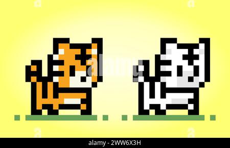 8 Bit Pixel pro Tiger. Tiere für Spielmaterial und Kreuzstichmuster in Vektorabbildungen. Stock Vektor