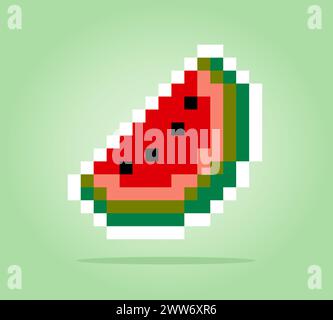 8-Bit-Pixel-Schicht-Wassermelone. Fruchtpixel für Spielsymbole. Abbildung Vektor-Kreuzstichmuster Stock Vektor