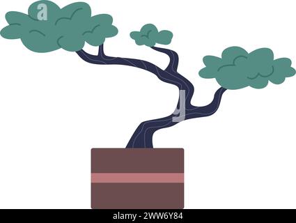 Bonsai-Farbsymbol. Japanischer Baum. Dekorative Zimmerpflanze isoliert auf weißem Hintergrund Stock Vektor