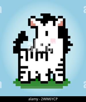 8-Bit-Pixel Zebra. Tiere Pixel in Vektorillustrationen für Spielelemente oder Kreuzstichmuster Stock Vektor