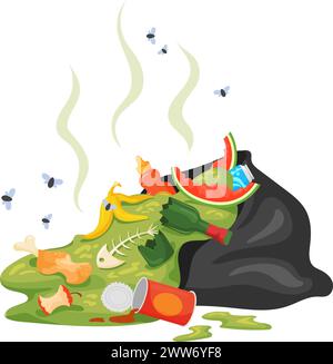 Riechender Müll. Symbol für verrottenden Müll im schwarzen Beutel isoliert auf weißem Hintergrund Stock Vektor