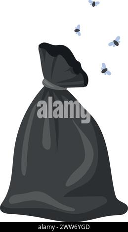 Stinkender Müll in schwarzer Plastiktüte Karikaturikone isoliert auf weißem Hintergrund Stock Vektor