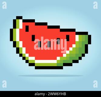 8-Bit-Pixel-Schicht-Wassermelone. Fruchtpixel für Spielsymbole. Abbildung Vektor-Kreuzstichmuster Stock Vektor
