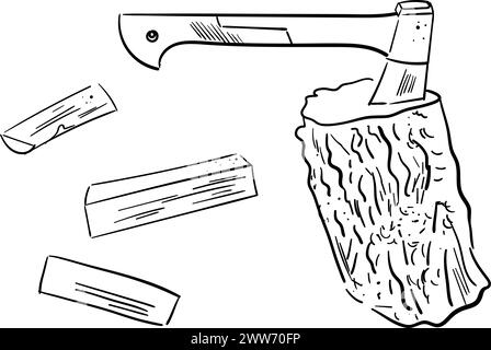 Moderne Axt Doodle Icon Vektor. Handgezeichnete Skizze. Camping-Konzept, Natur entspannende Feuerholz Stücke. Urlaub, ruhige Ruhe Stock Vektor