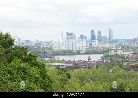 Blick auf die City of London vom Royal Observatory, Greenwich, South London, UK Stockfoto