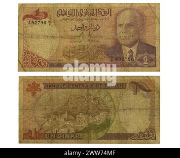 Eine Nahaufnahme der tunesischen Dinar-Banknote. Stockfoto