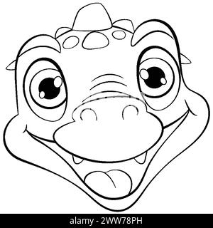 Schwarz-weiße Linienkunst eines glücklichen Dinosauriers. Stock Vektor