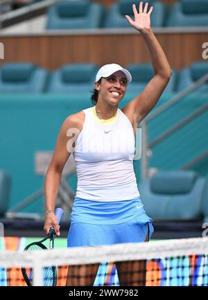 Miami Gardens FL, USA. März 2024. Madison Keys gegen Diana Shnaider bei den Miami Open im Hard Rock Stadium am 21. März 2024 in Miami Gardens, Florida. Quelle: Mpi04/Media Punch/Alamy Live News Stockfoto