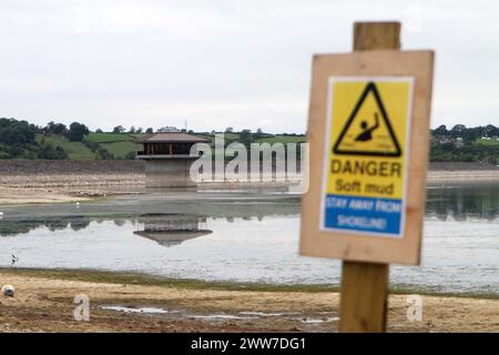 01/09/11 ..das Reservoir heute... Mitglieder eines Segelclubs werden hoch und trocken gelassen, da das Wasser, auf dem sie segeln, weiter weg von ihrem Club ho tropft Stockfoto