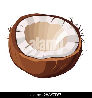 Saftige und gesunde braune Hälfte der gehackten Kokosnuss isoliert auf weißem Hintergrund. Vektor-Frucht-Illustration in flacher Art. Sommer-Clipart für Design von ca. Stock Vektor