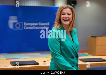 BRÜSSEL - 22.03.2024, BRÜSSEL - lettische Premierministerin Evika Silina am zweiten Tag des EU-Gipfels über auswärtige Angelegenheiten wie den Krieg in der Ukraine und im Gazastreifen. ANP JONAS ROOSENS niederlande aus - belgien aus Stockfoto