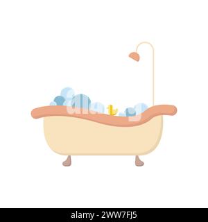 Badezimmer mit niedlichem Farbkonzept. Einfacher Duschvektor. Eine Badewanne in einem einfachen mehrfarbigen Stil. Symbol im Inneren für Webdesign. Badezimmermöbel. Stock Vektor