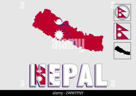 Nepalflagge und Karte in einer Vektorgrafik Stock Vektor