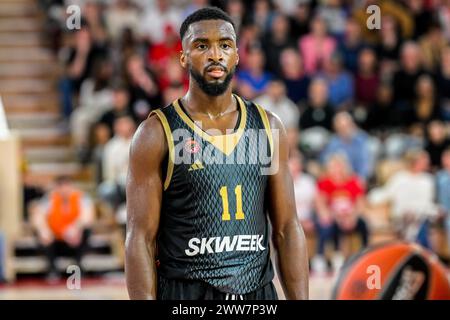 Monaco, Monaco. März 2024. Monaco-Spieler #11 Alpha Diallo wurde während des Turkish Airlines EuroLeague-Spiels zwischen Monaco und Mailand in Salle Gaston Medecin gesehen. Endpunktzahl: Monaco 80:98 Mailand. (Foto: Laurent Coust/SOPA Images/SIPA USA) Credit: SIPA USA/Alamy Live News Stockfoto