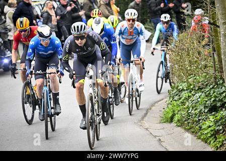 Harelbeke, Belgien. März 2024. Die abtrünnige Gruppe, die während des eintägigen Radrennens „E3 Saxo Bank Classic“, 207 km von und nach Harelbeke, am Freitag, den 22. März 2024, gezeigt wurde. BELGA FOTO JASPER JACOBS Credit: Belga News Agency/Alamy Live News Stockfoto