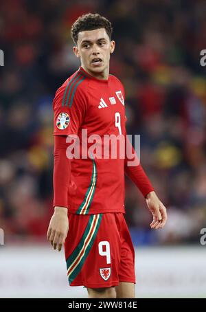 Cardiff, Großbritannien. März 2024. Brennan Johnson aus Wales während des Qualifikationsspiels zur UEFA-Europameisterschaft im Cardiff City Stadium. Der Bildnachweis sollte lauten: Simon Bellis/Sportimage Credit: Sportimage Ltd/Alamy Live News Stockfoto