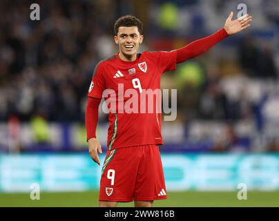 Cardiff, Großbritannien. März 2024. Brennan Johnson aus Wales während des Qualifikationsspiels zur UEFA-Europameisterschaft im Cardiff City Stadium. Der Bildnachweis sollte lauten: Simon Bellis/Sportimage Credit: Sportimage Ltd/Alamy Live News Stockfoto