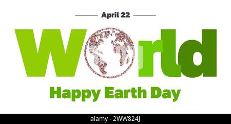 Happy Earth Day 22. April. Umweltprobleme und Umweltschutz. Retten Sie unseren Planeten. Eine große Gruppe von Menschen in Form des Erdplaneten. Stockfoto