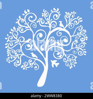 Vektorillustration eines dekorativen Baumes mit Vögeln. Stock Vektor