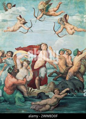 Der Triumph von Galatea ist ein Fresko, das um 1512 vom italienischen Maler Raphael für die Villa Farnesina in Rom fertiggestellt wurde. Stockfoto