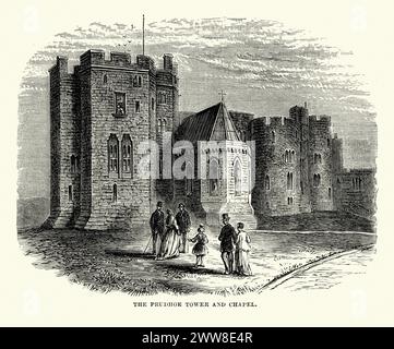 Vintage-Gravur eines Plans von Alnwick Castle, einer Burg und Herrensitz in der Stadt Alnwick in der englischen Grafschaft Northumberland. 1869 Stockfoto