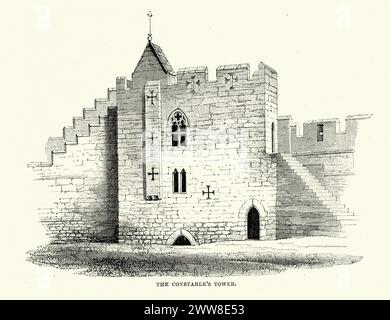 Vintage-Gravur von Alnwick Castle, einer Burg und Herrensitz in der Stadt Alnwick in der englischen Grafschaft Northumberland. 1869 Stockfoto