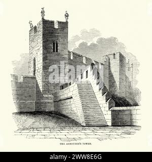 Vintage-Gravur von Alnwick Castle, einer Burg und Herrensitz in der Stadt Alnwick in der englischen Grafschaft Northumberland. 1869 Stockfoto