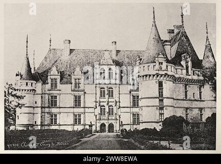 Vintage-Foto von Château d'Azay-le-Rideau, Indre-et-Loire, Frankreich. Das zwischen 1518 und 1527 erbaute château gilt als eines der wichtigsten Beispiele der Architektur der frühen französischen Renaissance Stockfoto