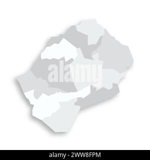 Lesotho politische Karte der Verwaltungsbereiche - Bezirke. Graue leere flache Vektorkarte mit fallendem Schatten. Stock Vektor