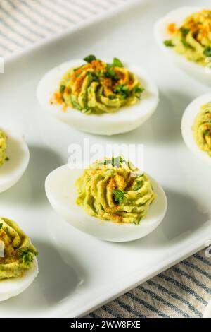 Hausgemachte grüne Avocado-Eier mit Paprika und Koriander Stockfoto