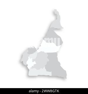 Kamerun politische Karte der Verwaltungsbereiche - Regionen. Graue leere flache Vektorkarte mit fallendem Schatten. Stock Vektor