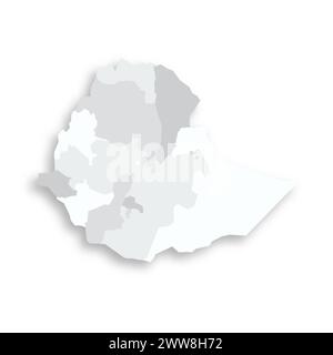 Äthiopien politische Karte der Verwaltungsbereiche - Regionen und gecharterte Städte. Graue leere flache Vektorkarte mit fallendem Schatten. Stock Vektor