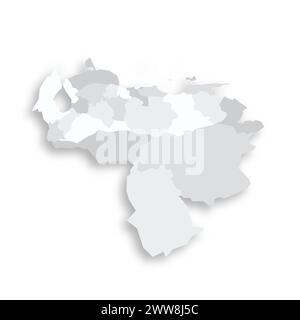 Venezuela politische Karte der Verwaltungsbereiche - staaten, Hauptbezirke und föderale Abhängigkeiten. Graue leere flache Vektorkarte mit fallendem Schatten. Stock Vektor