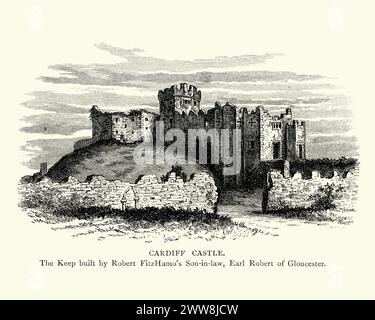 Cardiff Castle (walisisch Castell Caerdydd) ist eine mittelalterliche Burg die ursprüngliche Motte und Burghburg wurde Ende des 11. Jahrhunderts von normannischen Invasoren auf einer römischen Festung aus dem 3. Jahrhundert erbaut. Stockfoto