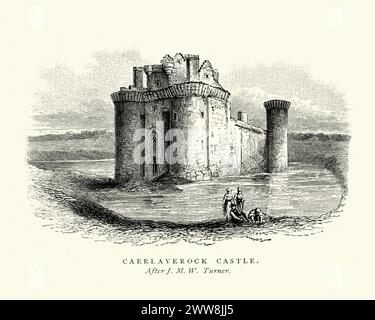 Caerlaverock Castle eine dreieckige Wasserburg erstmals im 13. Jahrhundert errichtet. Es liegt an der südlichen Küste von Schottland, südlich von Dumfries. Stockfoto